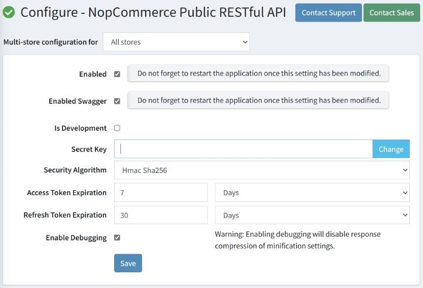 configure page for nopcommerce public web api by nopadvance